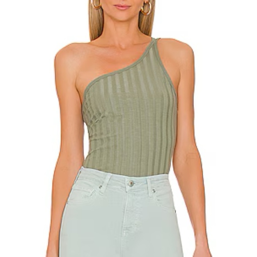 Jonathan Simkhai Agave Peri Rib Jersey one shoulder tank